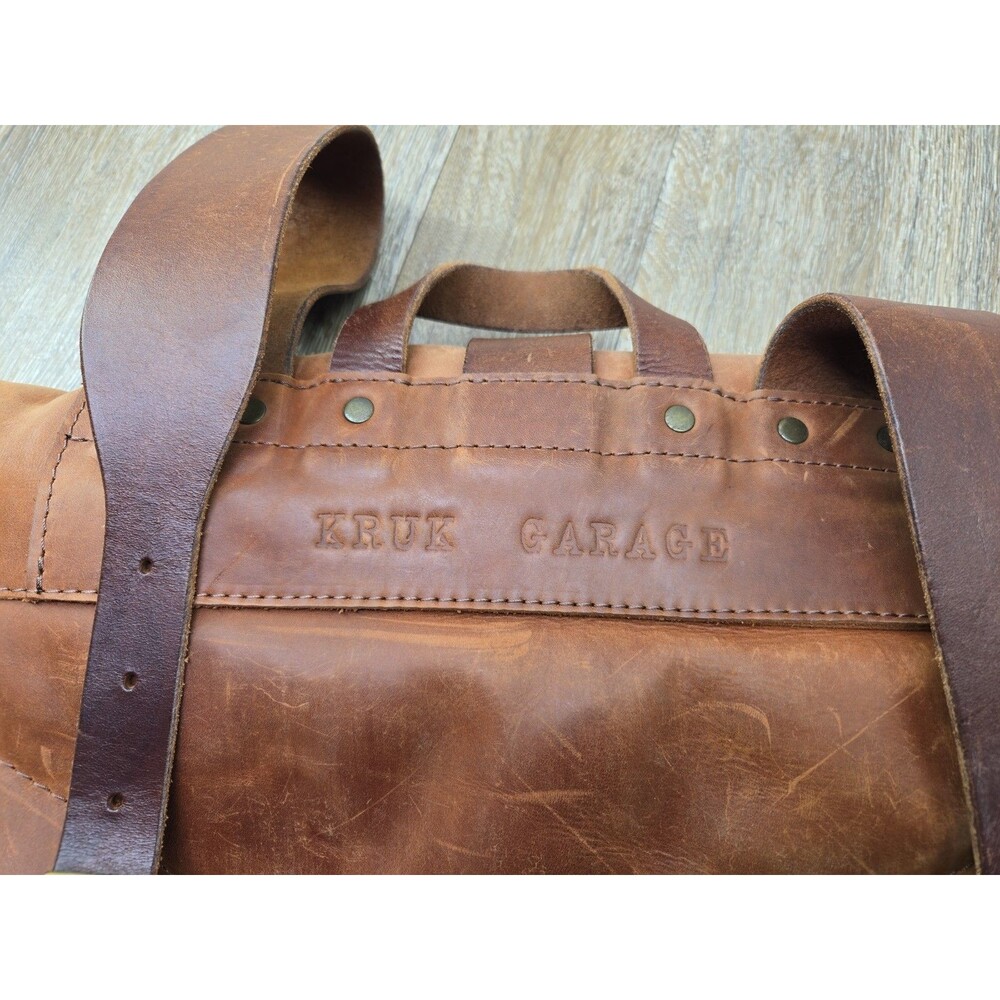 Kruk Garage Highway Backpack SE032 Men's L Cognac Brown Leather Roll Top - Picture 8 of 16